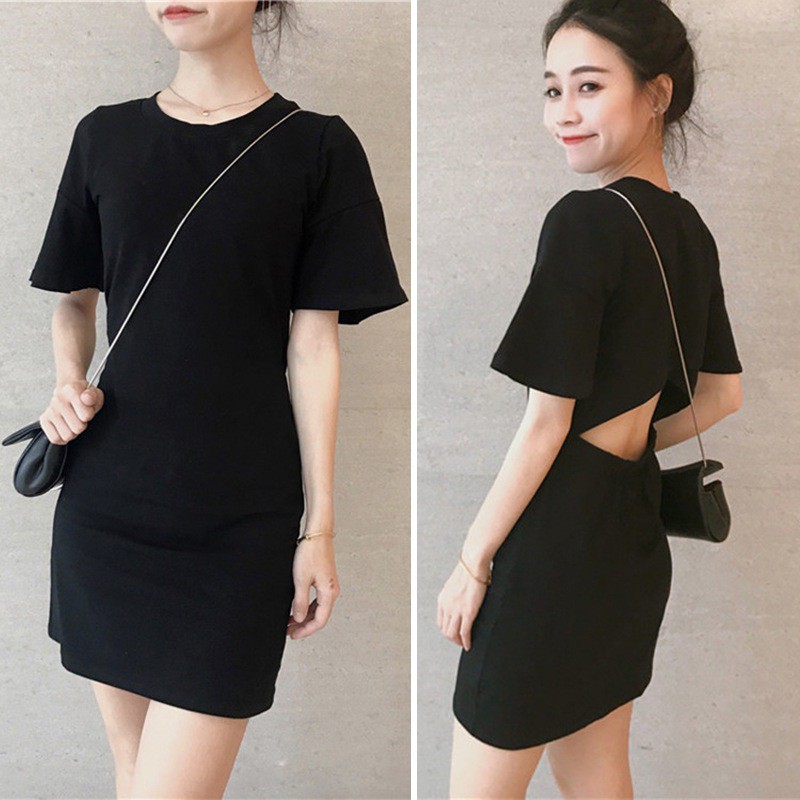 Đầm tay ngắn thiết kế hở lưng quyến rũ thời trang cho nữ