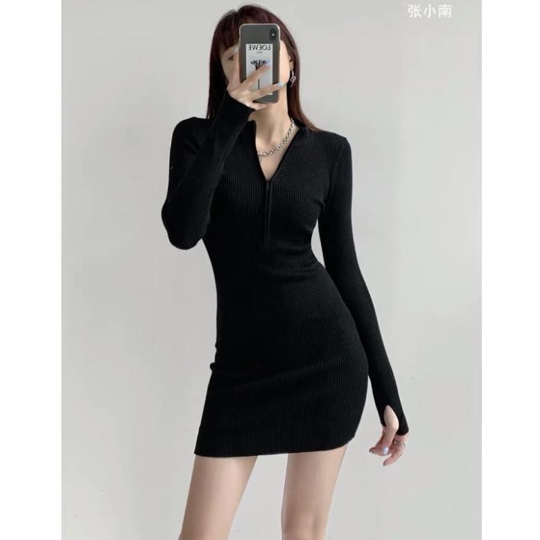 VÁY BODY PHỐI DÂY KÉO  TRƯỚC NGỰC / ĐẦM BODY LEN TĂM 👗 *