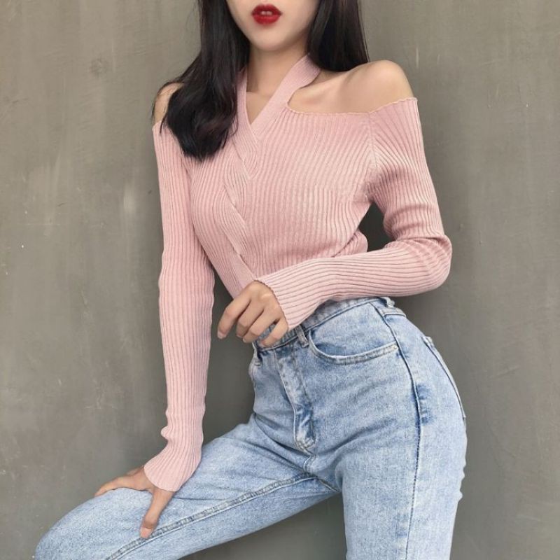 Women Sexy Long Sleeved Off-shoulder Knitwear Sweater | BigBuy360 - bigbuy360.vn