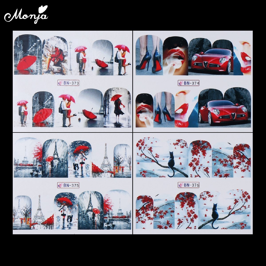 Monja Set 12 Tấm Hình Dán Móng Tay Nghệ Thuật Cho Cặp Đôi