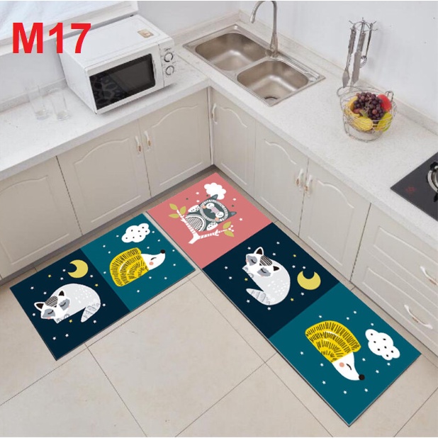 Thảm bếp, thảm chùi chân, nhiều hoa văn họa tiết bằng vải nỉ, bám sàn thấm nước tốt