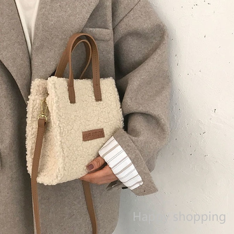 Túi Xách Đeo Vai Phối Lông Cừu Thời Trang Thu Đông Sành Điệu