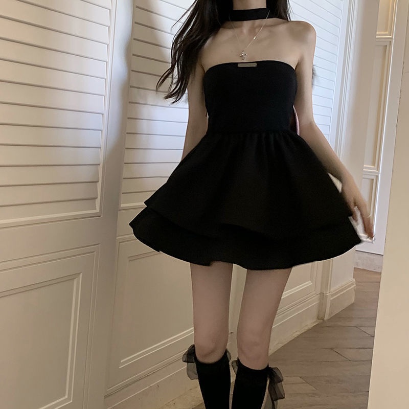 Jiashucheng Đầm Ống Ôm Eo Màu Đen Phối Nơ Thời Trang Mùa Hè Quyến Rũ Cho Nữ