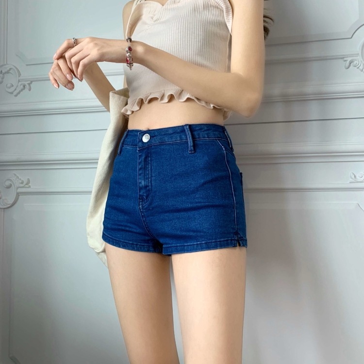 DUNEA Quần short jean lưng cao ôm sát phong cách Hàn Quốc gợi cảm