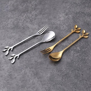 Kitchen Aluminum Dessert Spoon Branch Leaves Spoon Fork Coffee Spoon Tableware