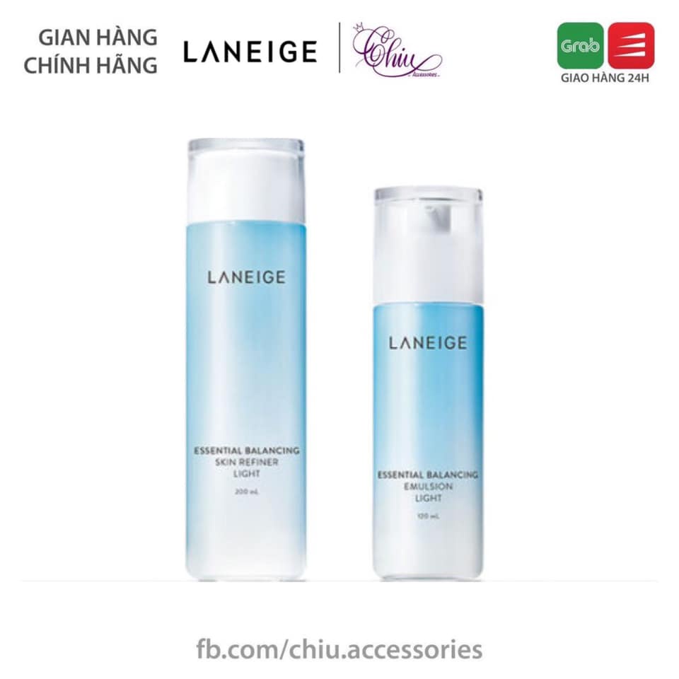 Bộ sản phẩm dành cho da dầu, hỗn hợp Nước cân bằng da/ sữa dưỡng ẩm Laneige Essential Balancing Emulsion Light