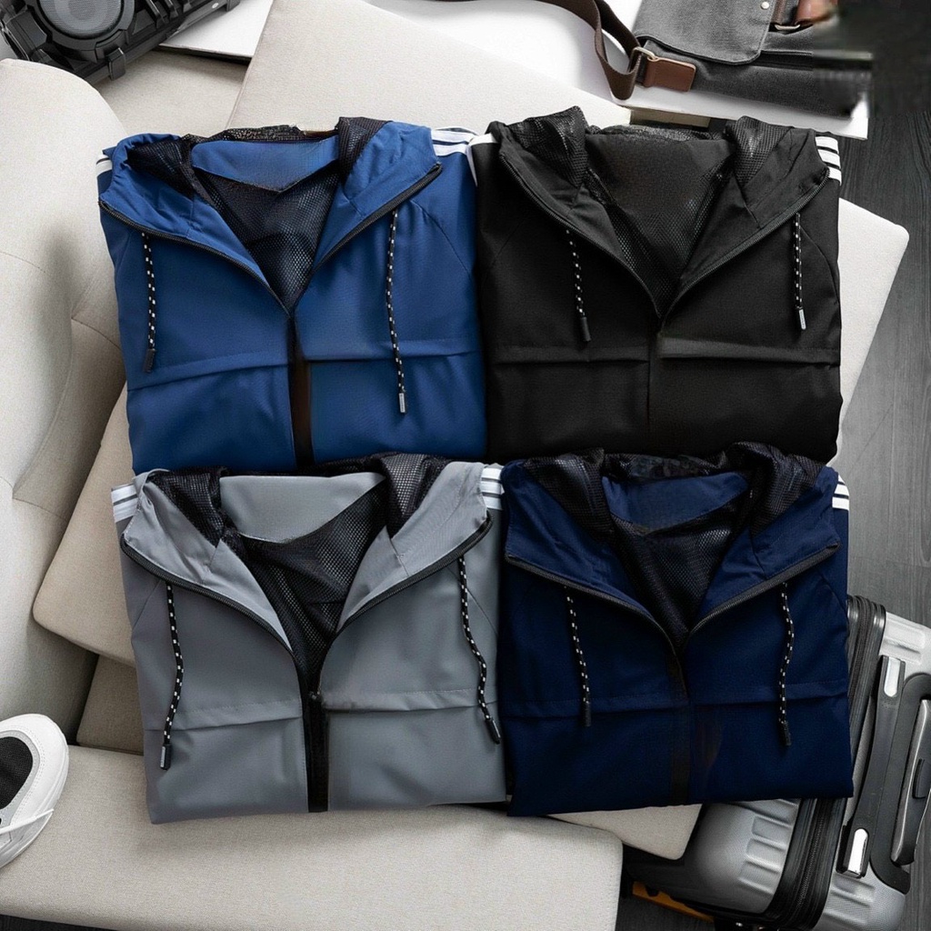 Áo khoác gió nam nữ viền sọc lót lưới chống nước chống gió cao cấp