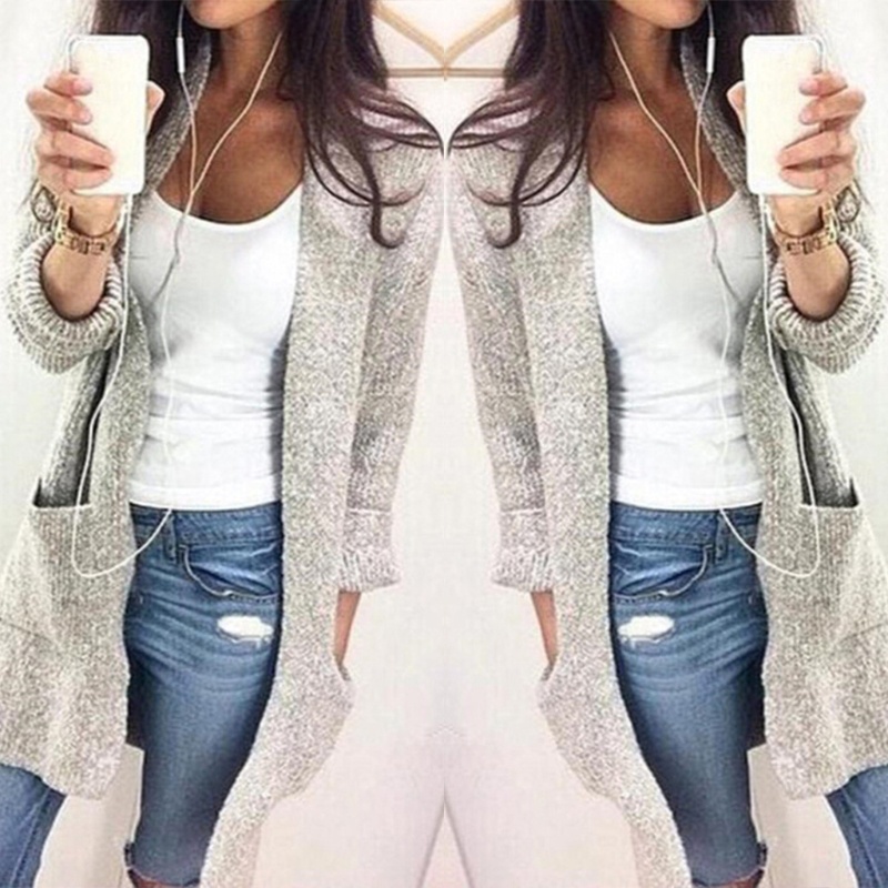 Áo Khoác Cardigan Dài Tay Oversize Có Túi Trước Thời Trang Cho Nữ