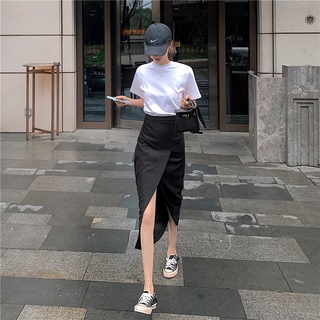 Chân váy lưng cao xẻ tà thời trang mùa hè cho nữ váy