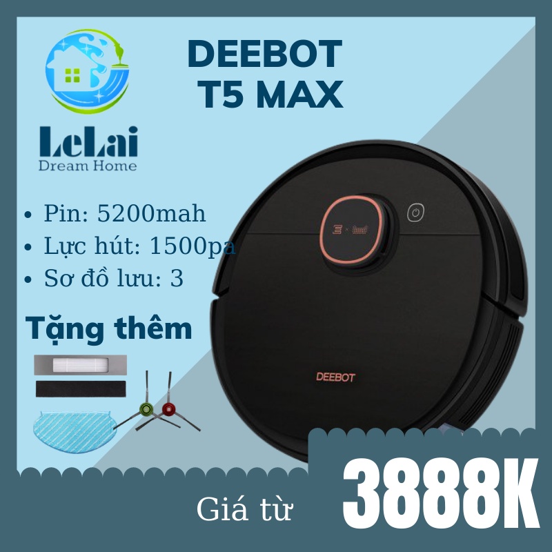 [PIN 5200MAH] ROBOT HÚT BỤI LAU NHÀ ECOVACS DEEBOT T5 MAX HÀNG MỚI NGUYÊN SEAL LƯU 3 SƠ ĐỒ SET TƯỜNG ẢO - LELAI SHOP