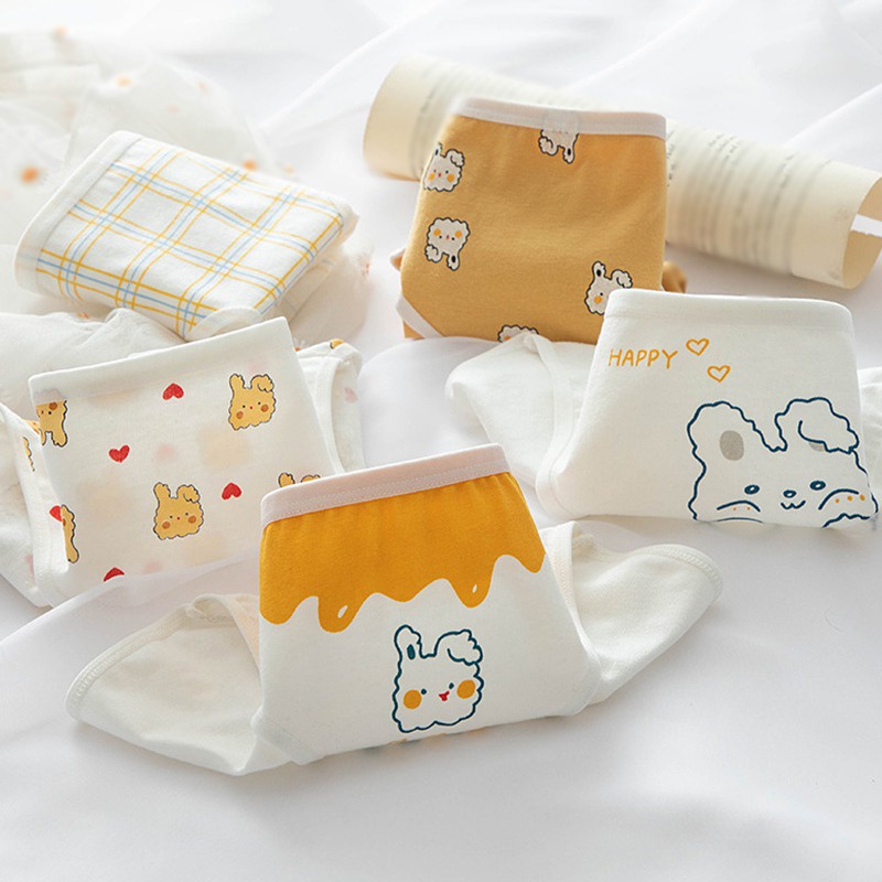 Quần lót cotton lưng vừa in họa tiết thỏ dễ thương phong cách Nhật Hàn dành cho nữ