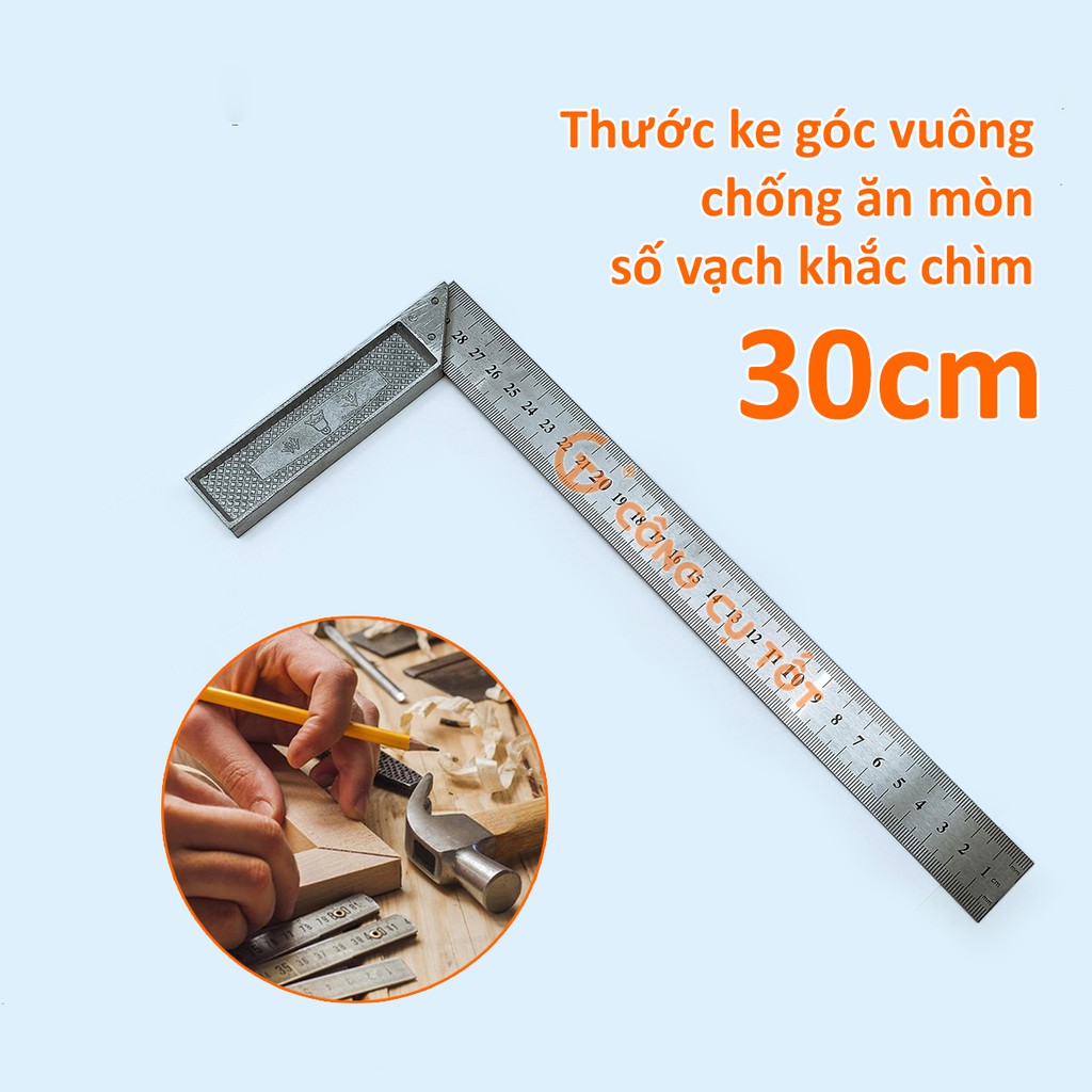 Thước ke góc vuông 30cm thép lò xo chống mòn rỉ số vạch khắc chìm