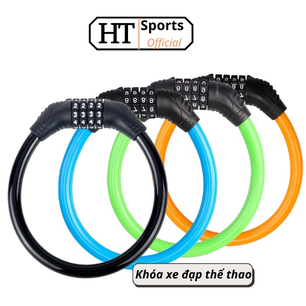 Khóa xe đạp thể thao tròn HT Sports chống trộm lõi thép, 4 số an toàn không cần chìa khóa tiện lợi