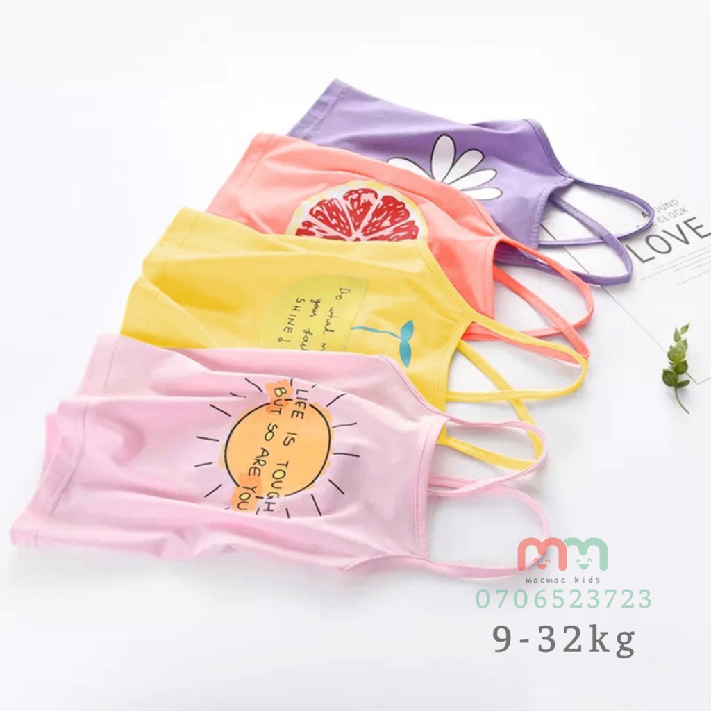 Áo 2 dây bé gái chéo lưng, áo thun bé gái dễ thương, thun cotton chính phẩm loại 1 mềm mịn mát cho bé 8kg đến 26kg