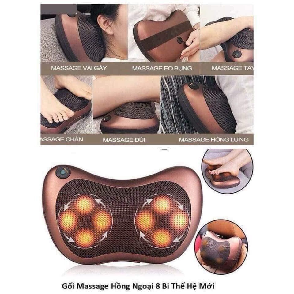 Gối Massage Hồng Ngoại Pillow 8 bi loại đảo chiều Gối Mát xa Cổ Vai Gáy Công Nghệ Nhật Bản Cao Cấp