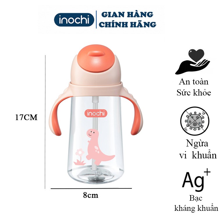 Bình tập uống nước cho bé / inochi goki Dino Ruby chất liệu nhựa nguyên sinh kháng khuẩn Ag+ dễ cầm nắm và tiện dụng