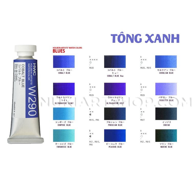 Màu nước Holbein Artist lẻ 5ml (Tông Xanh Lam)