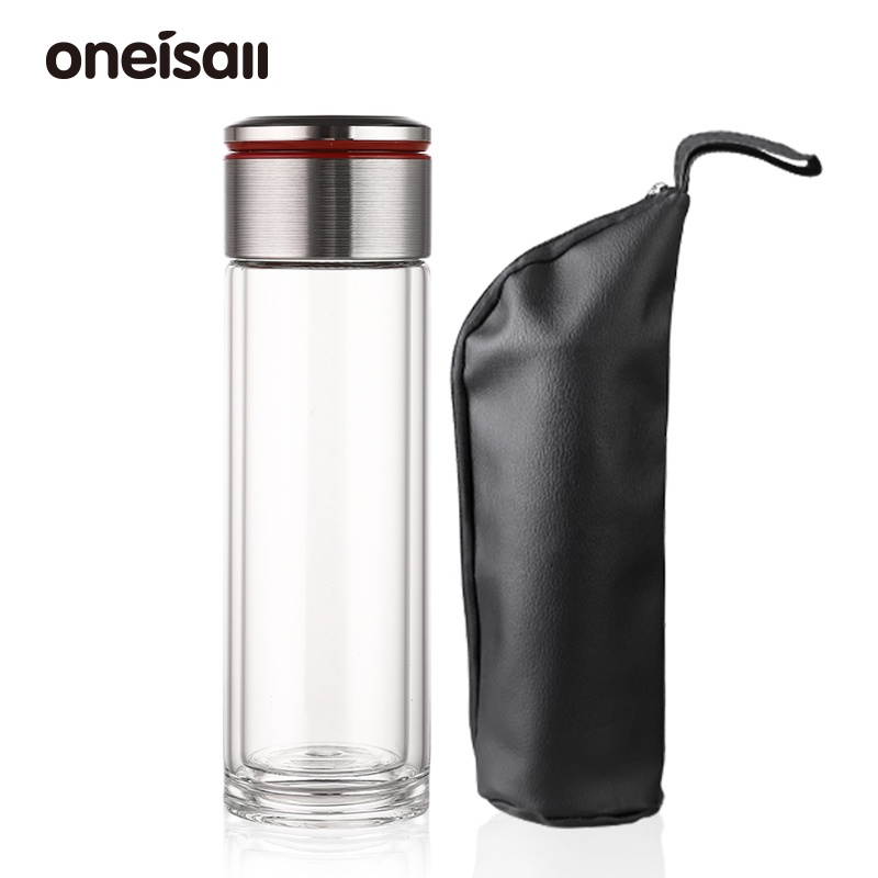 Bình thủy tinh đựng nước ONEISALL thiết kế hai lớp cách nhiệt tách phần trà cỡ lớn 320ML tiện lợi