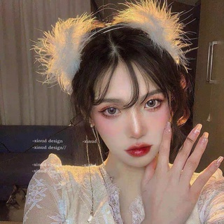 Băng đô cài tóc đính lông vũ phong cách cổ điển
