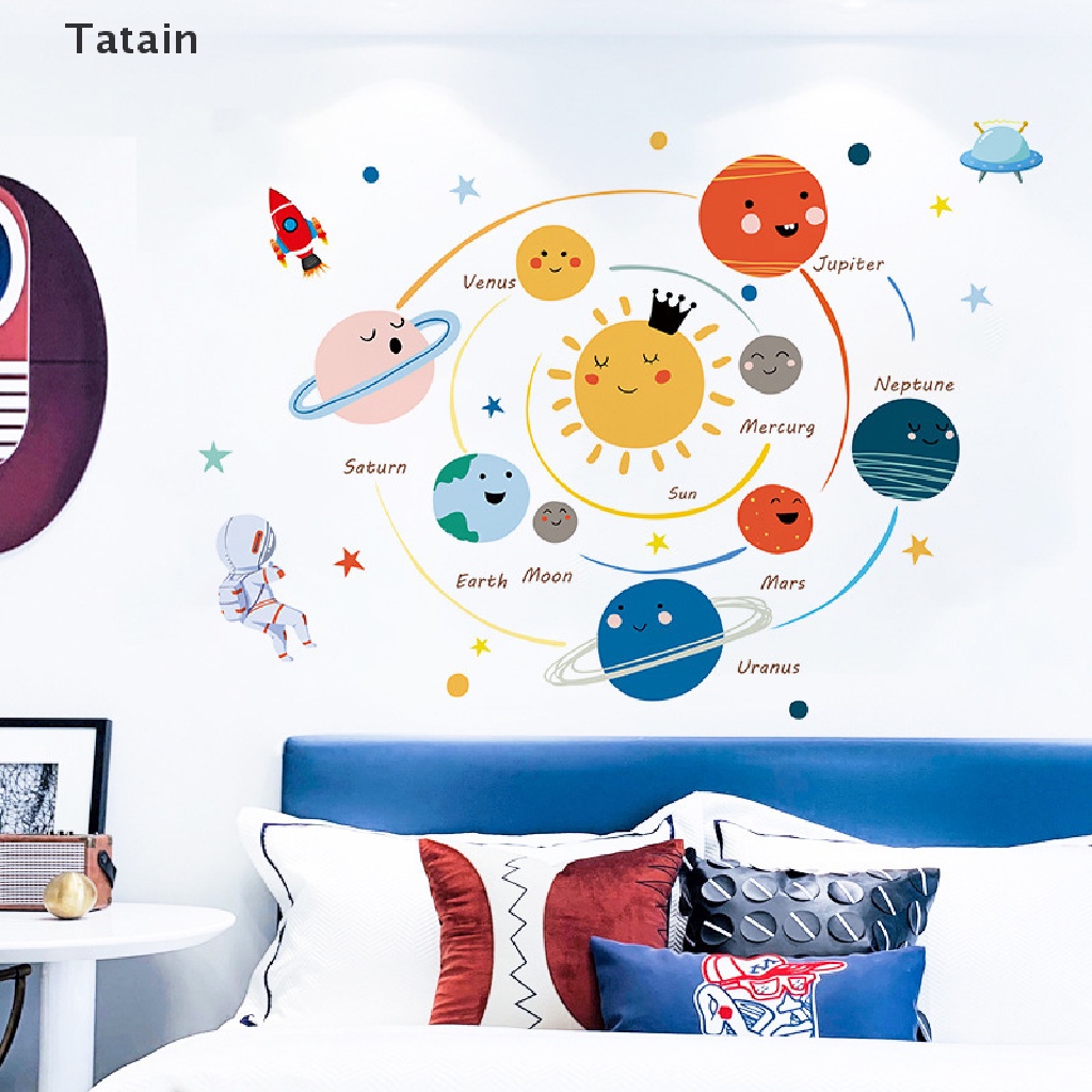 Sticker dán tường họa tiết hành tinh hệ mặt trời hoạt hình trang trí phòng trẻ em