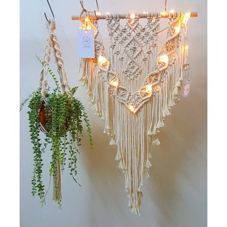 Macrame rèm trang trí có đèn + dây treo cây