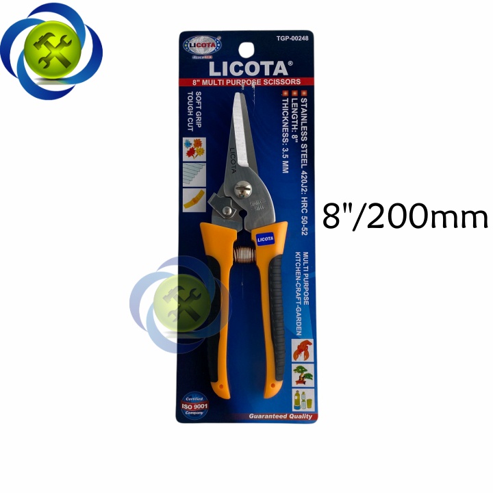 Kéo cắt cành mũi nhọn Licota TGP-00248 loai 8 inch dài 200mm màu vàng - đen