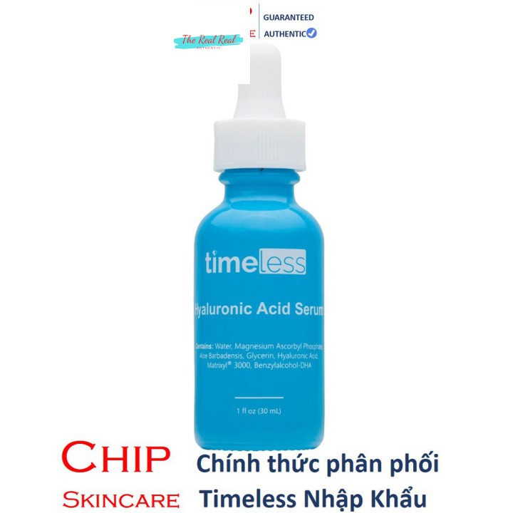 [Mã giảm giá mỹ phẩm chính hãng] [Mẫu Mới] Hyaluronic Acid + Vitamin C Serum Cấp nước sáng da Timeless 30ml Chip Skincar