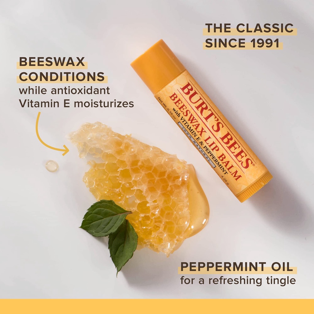 Son dưỡng môi Burt's Bees Beeswax Lip Balm with Vitamin E & Peppermint