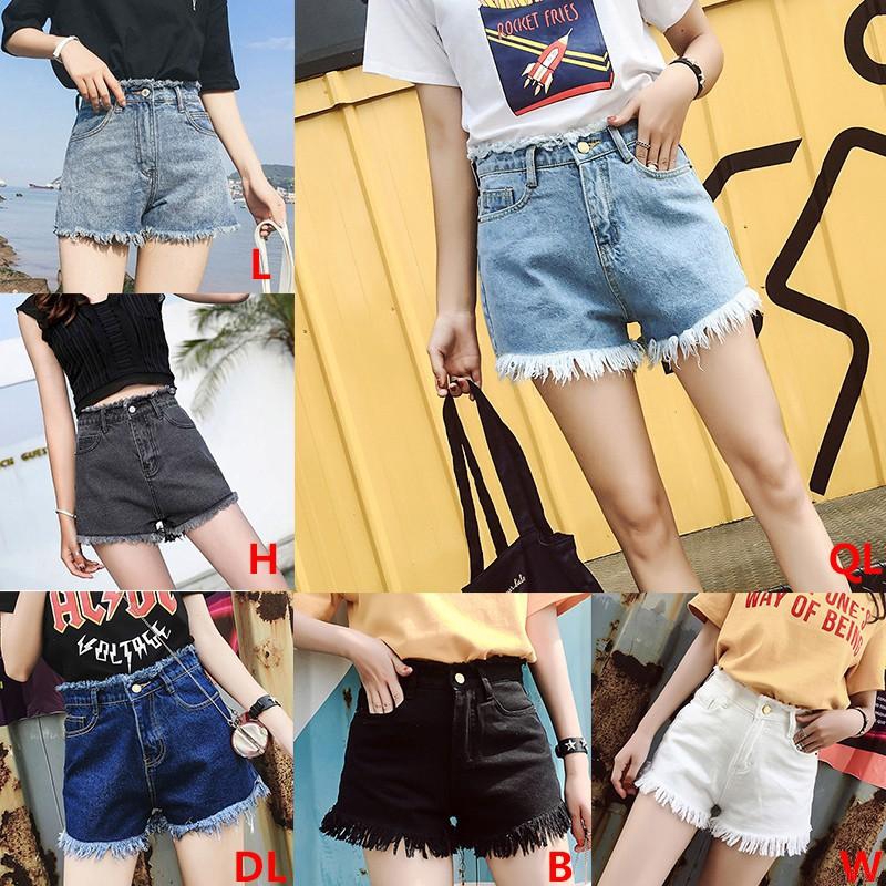 Quần Đùi Denim Lưng Cao Rách Cá Tính Phong Cách Hàn Quốc