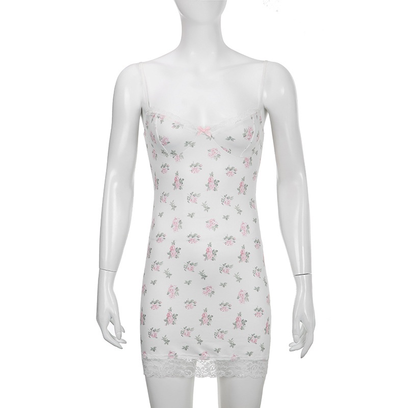 DUNEA Đầm hai dây hở lưng họa tiết hoa ngọt ngào thời trang dành cho nữ