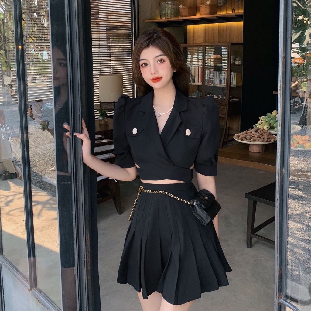 Set Áo Khoác + Chân Váy Xếp Ly Thời Trang Mùa Hè Hàng Mới 2022 Dành Cho Nữ