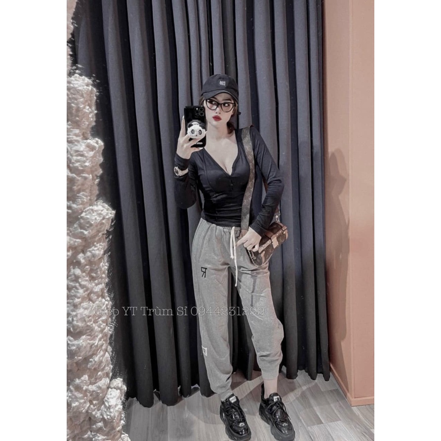 Quần jogger nữ thêu R cạp chun lên dáng cực đẹp phong cách thể thao M210