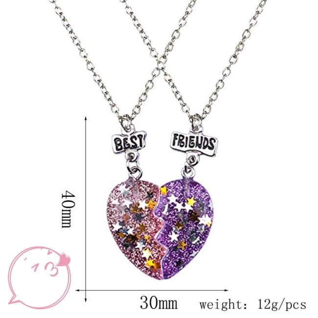 Set 2 Vòng cổ Tình Bạn BFF Hình Trái Tim Cho Cặp Đôi