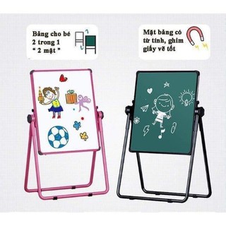 [Trợ giá] Bảng học sinh - Bảng vẽ 2 mặt xoay 360 độ Tặng bút, phấn, tẩy cho bé