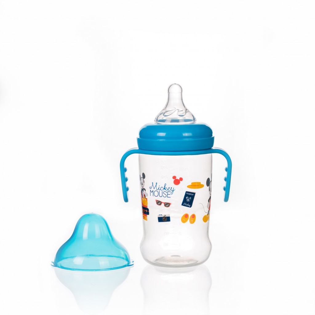 Bình sữa Thái Lan hiệu Disney có tay cầm / cổ thường / cổ rộng  nhựa an toàn