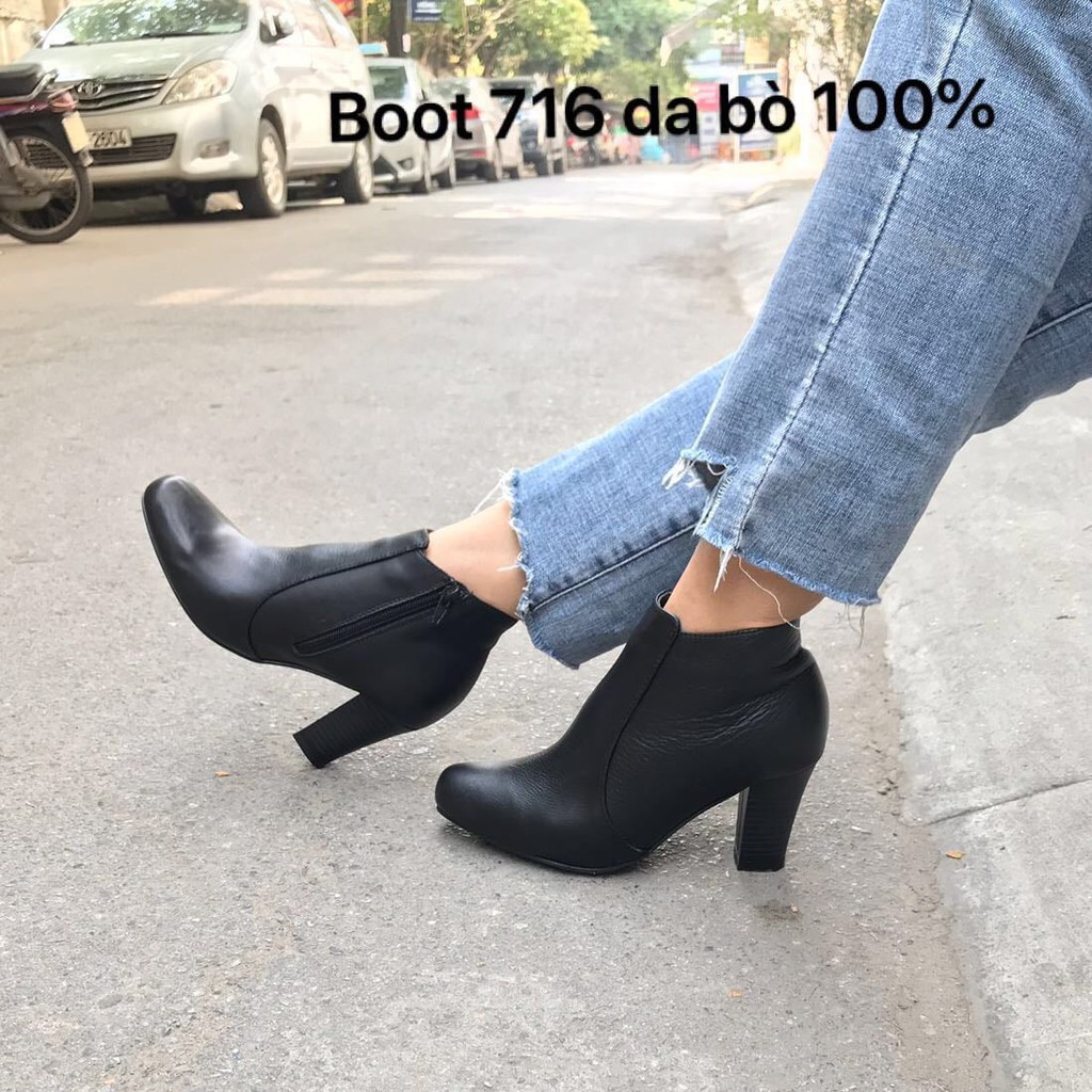 [CHÍNH HÃNG] Giày Boot Cao Gót 7cm Cổ Ngắn Luna 716 - Chuẩn VNXK Da Bò Thật 100%