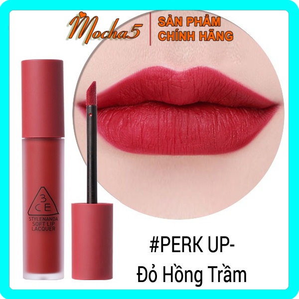 Son kem lì cực nhẹ môi 3CE Soft Lip Lacquer #PERK UP màu Đỏ Hồng Trầm