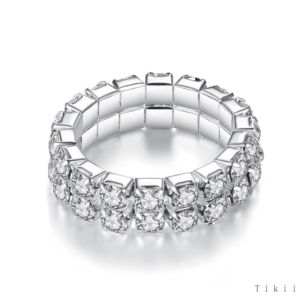 Nhẫn mạ bạc đính đá lấp lánh theo phong cách Hàn Quốc