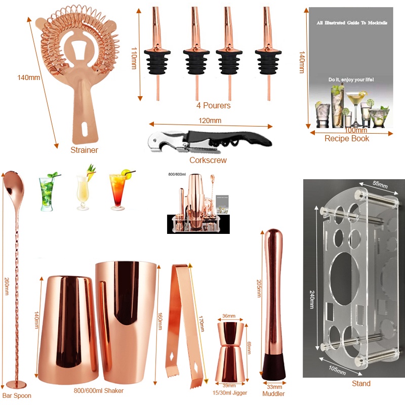 Bộ 12 Giá Đỡ Pha Chế Cocktail Màu Vàng/Hồng/Hồng Trong Suốt Tiện Dụng