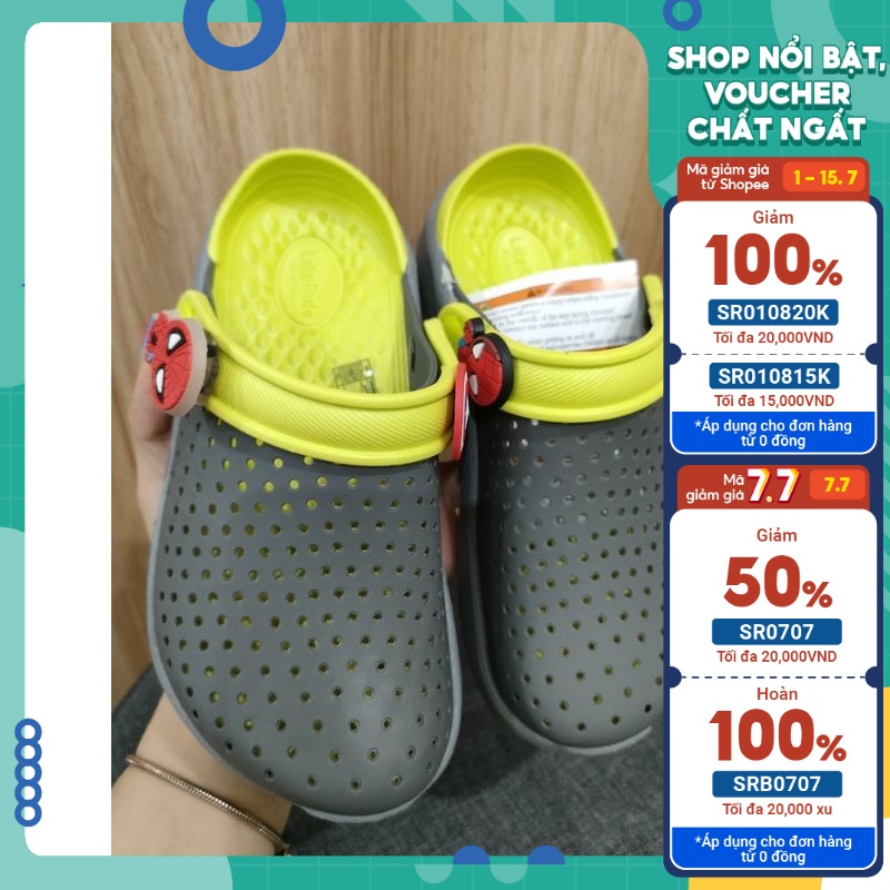 Dép sục cross literide màu xanh xám cho bé trai, gái siêu êm ( có tặng kèm sticker)