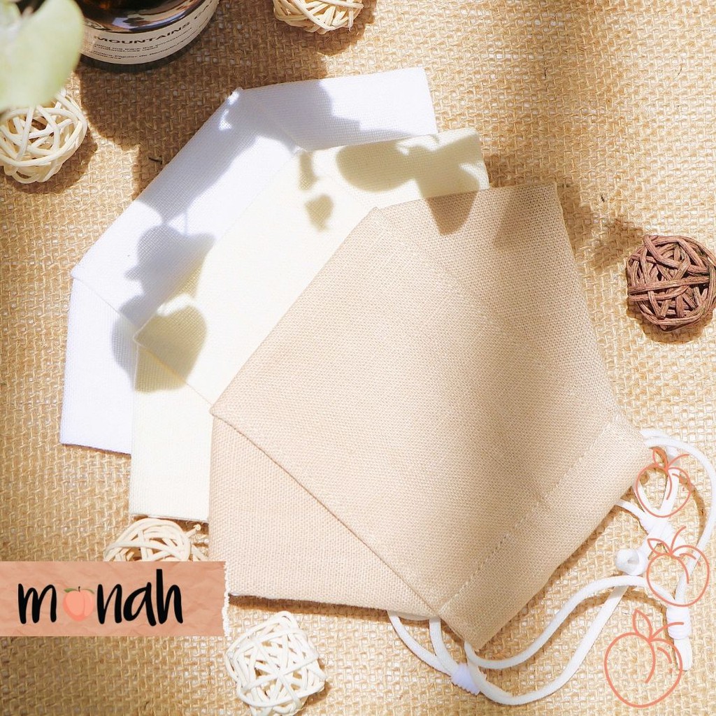 [Size L] Combo 3 Khẩu Trang Vải Linen 3D Cotton 3 Lớp Màu Trắng Be Kem Hồng Đen
