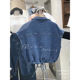áo sơ mi cộc tay jeans đậm cột eo (kèm ảnh thật)