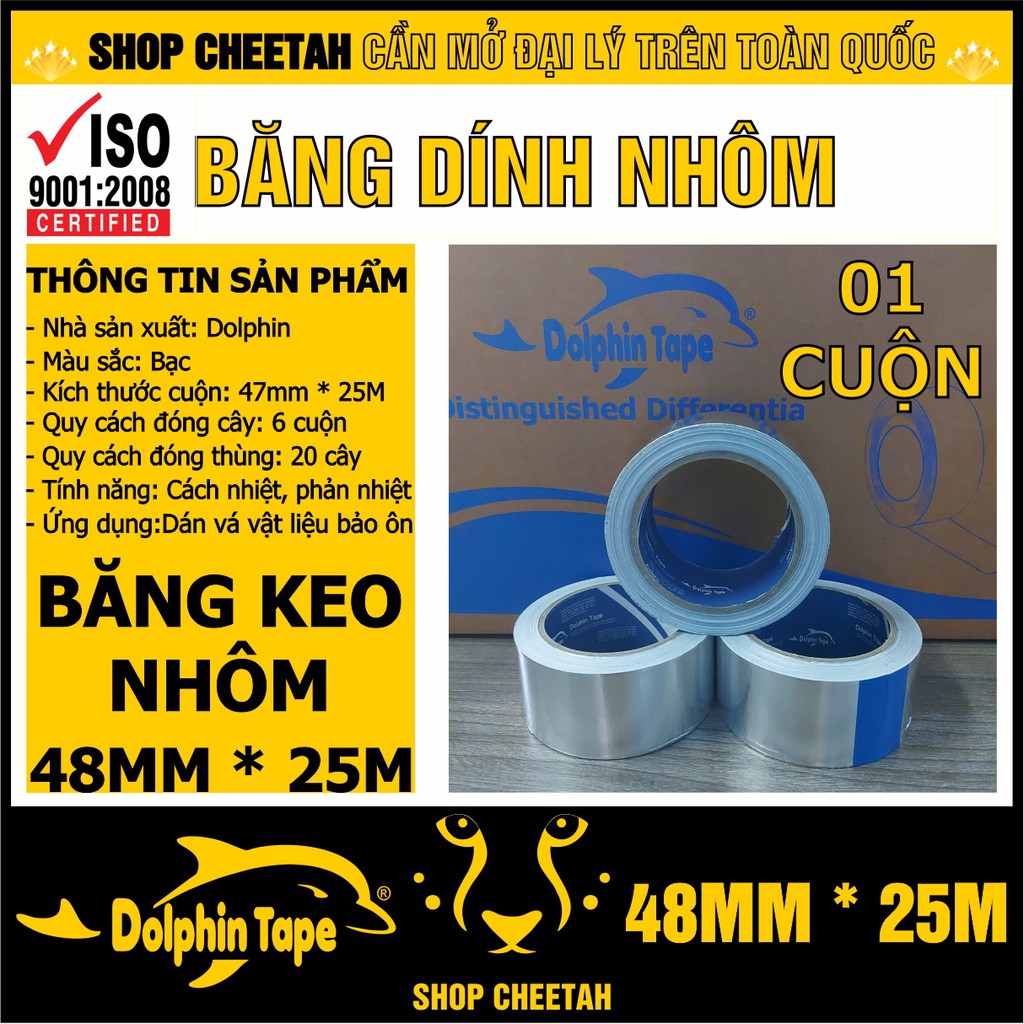 1 Cuộn Băng dính Nhôm 48mm*25M – Dùng quấn ống bảo ôn điều hòa trung tâm – Cách nhiệt kho lạnh