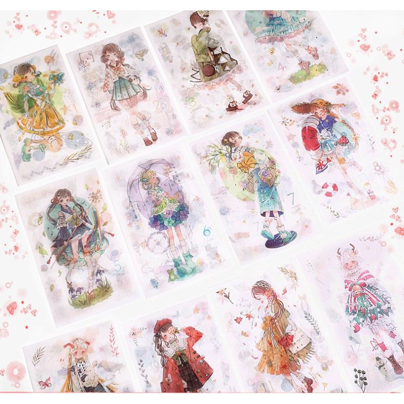 Bộ 6 Tấm Sticker Dán Trang Trí Giấy Cô Gái Tháng 12