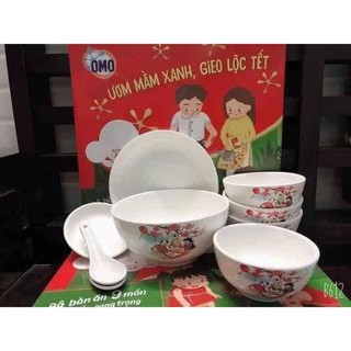 bộ bàn ăn 9 món tô chén dĩa sứ cao cấp, hàng quà tặng Unilever