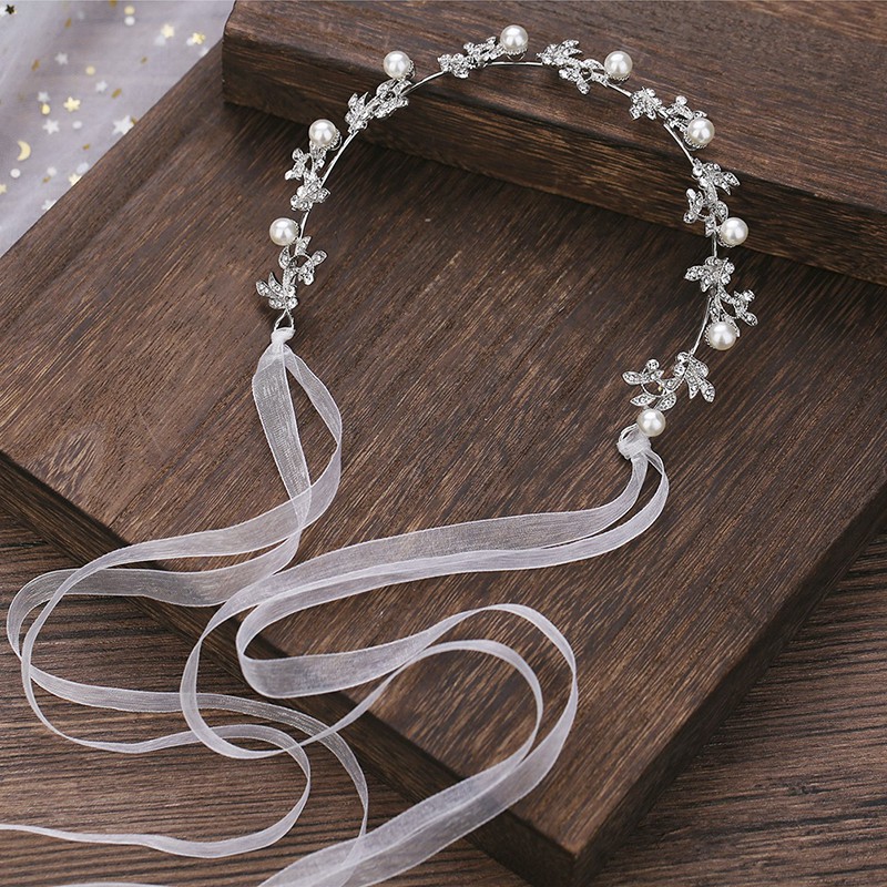 Cài Tóc Hình Vương Miện Đính Ngọc Trai Giả Cho Cô Dâu