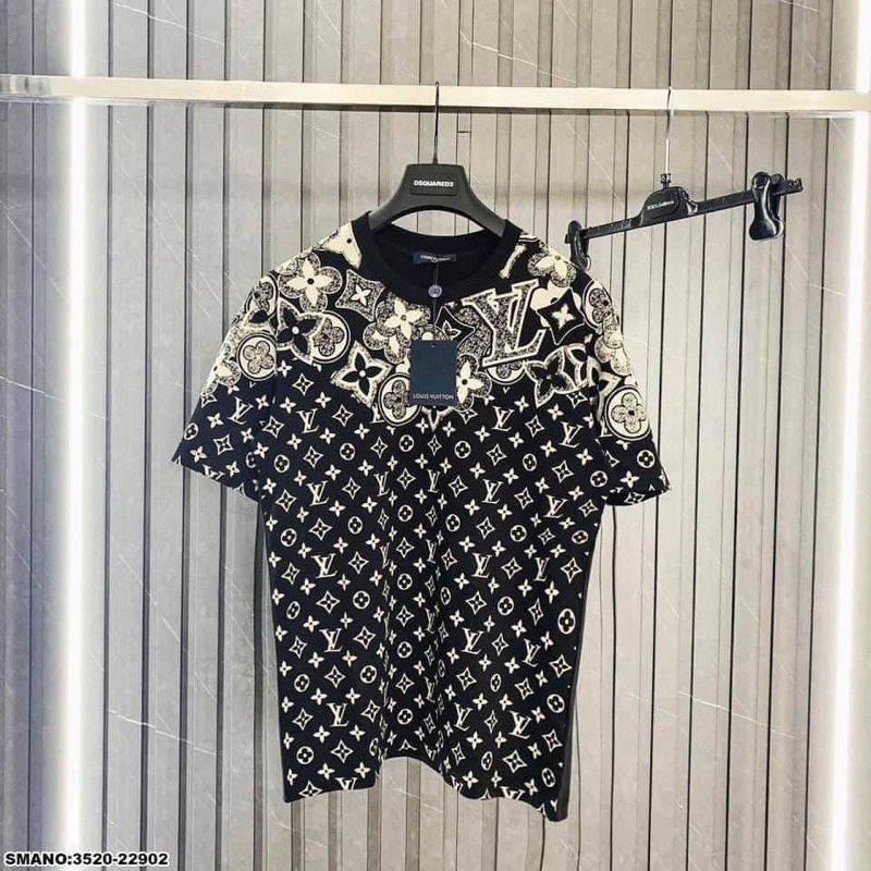 Áo Thun Nam Lv in hoạ tiết Chất cotton cao cấp 2 màu trắng đen giá rẻ thời trang mùa hè