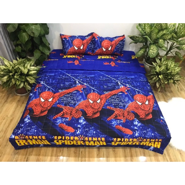 Bộ Chăn Ga Gối Cottong Poly Hè Thu SPIDERMAN