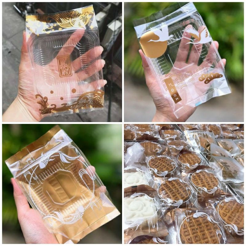 Size 150g - COMBO 100 TÚI HÀN MIỆNG + 100 KHAY size 9 đựng bánh trung thu 150g