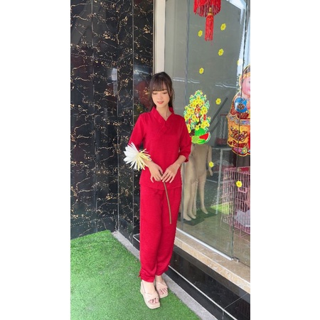 Bộ nữ đi chùa vải lụa cao cấp.lụa 1 nút
